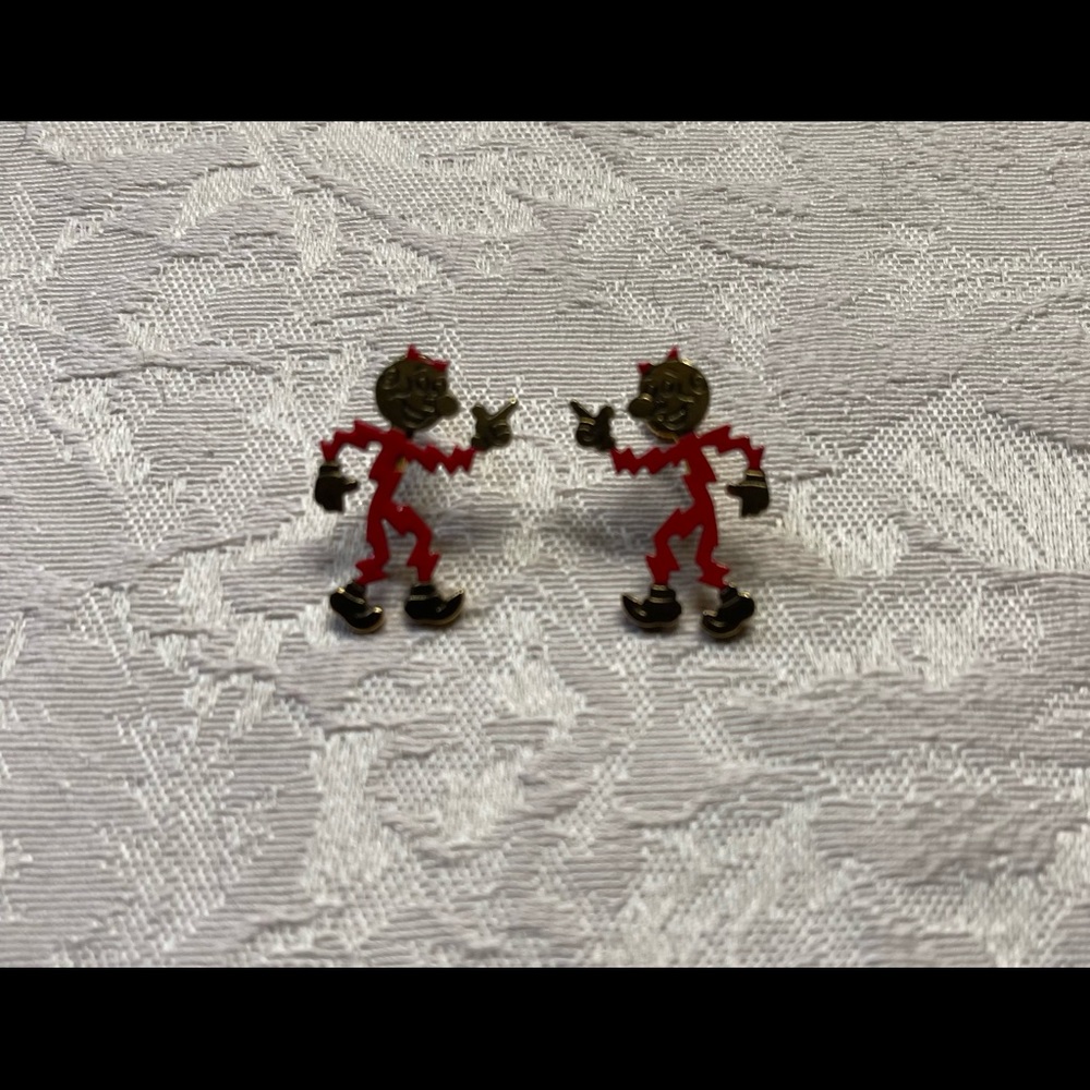 Vintage 1950s Reddy Kilowatt Screw On Earrings